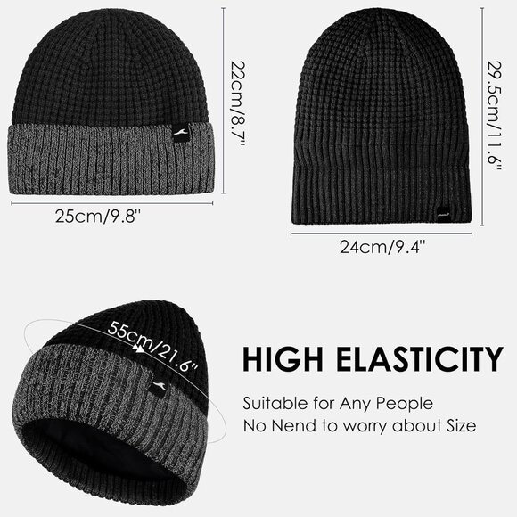 ✨ Women Black Reflective Beanie Hat Warm Cuffed Winter Knit Hat Sports High Cap main image 4